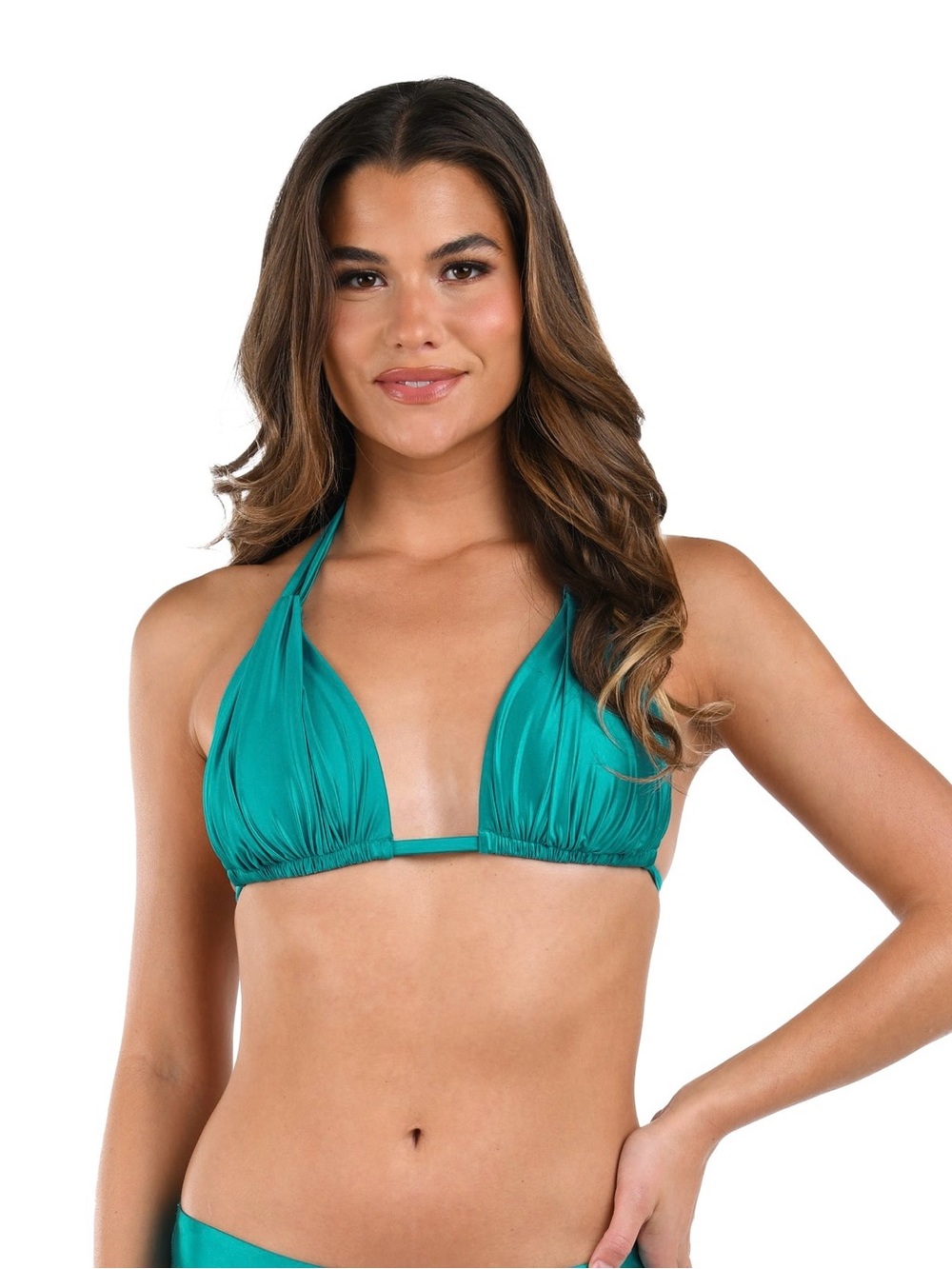 La Blanca Earth Goddess Halter Triangle Bikini Top- Teal Size 10